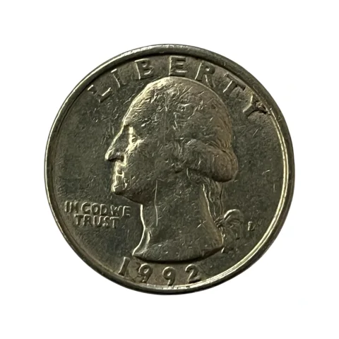 Moeda Estados Unidos - 25 Cents Quarter Dólar - 1992 - Águia - Letra D - MBC - KM# 164a - frente