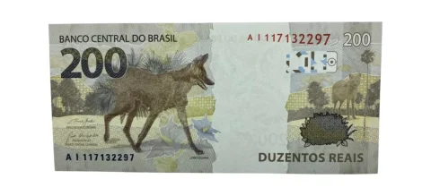 Cédula 200 Reais Brasil 2020 - Lobo Guará - Série AI - SOB/FE - verso
