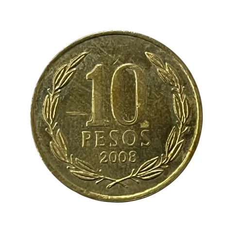 Moeda Chile 10 Pesos 2008 - MBC - KM# 228 - frente