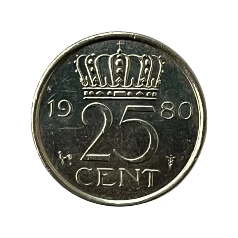 Moeda 25 Cent 1980 Paises Baixos - HOLANDA - MBC - KM# 183 - frente