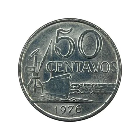 Moeda 50 Centavos 1976 Brasil - Aço Inox - SOBERBA - KM# 580b - frente