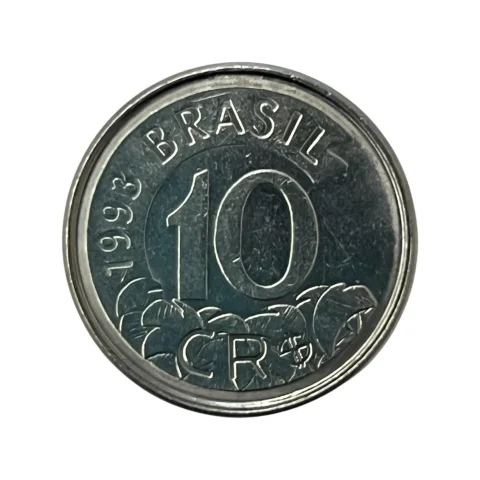 Moeda 10 Cruzeiros Reais Brasil 1993 - Aço inox - Fauna Brasileira Tamanduá - MBC+ V-432 - KM# 628 - frente