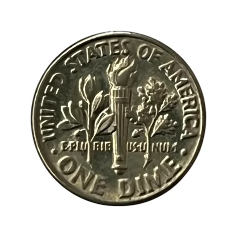 Moeda Estados Unidos 10 Cents Dólar - One Dime 1986 - Roosevelt - Letra D - MBC - KM# 195a - verso