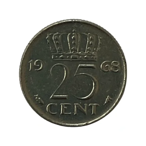 Moeda 25 Cent 1968 Paises Baixos - HOLANDA - MBC - KM# 183 - frente