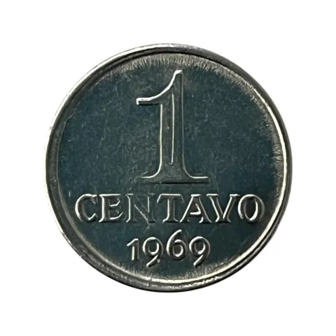 Moeda 1 Centavo Brasil 1969 - Aço Inox - SOBERBA - V-288 - KM# 575.1 - frente