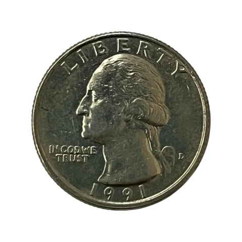 Moeda Estados Unidos - 25 Cents Quarter Dólar - 1991 - Águia - Letra D - MBC + KM# 164a - frente