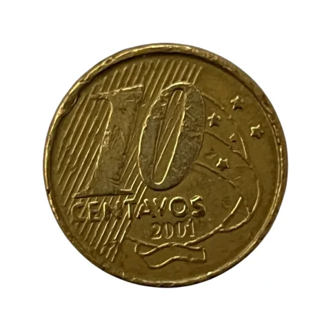 Moeda 10 Centavos Brasil 2001 - ANÔMALA / ERRO - Reverso Invertido - frente