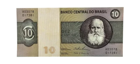 Cédula 10 Cruzeiros Brasil 1974 - D. Perdro II - SOBERBA - C-138 - frente