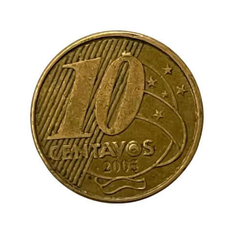 Moeda 10 Centavos Brasil 2005 - ANÔMALA / ERRO - Ponto no Zero - frente