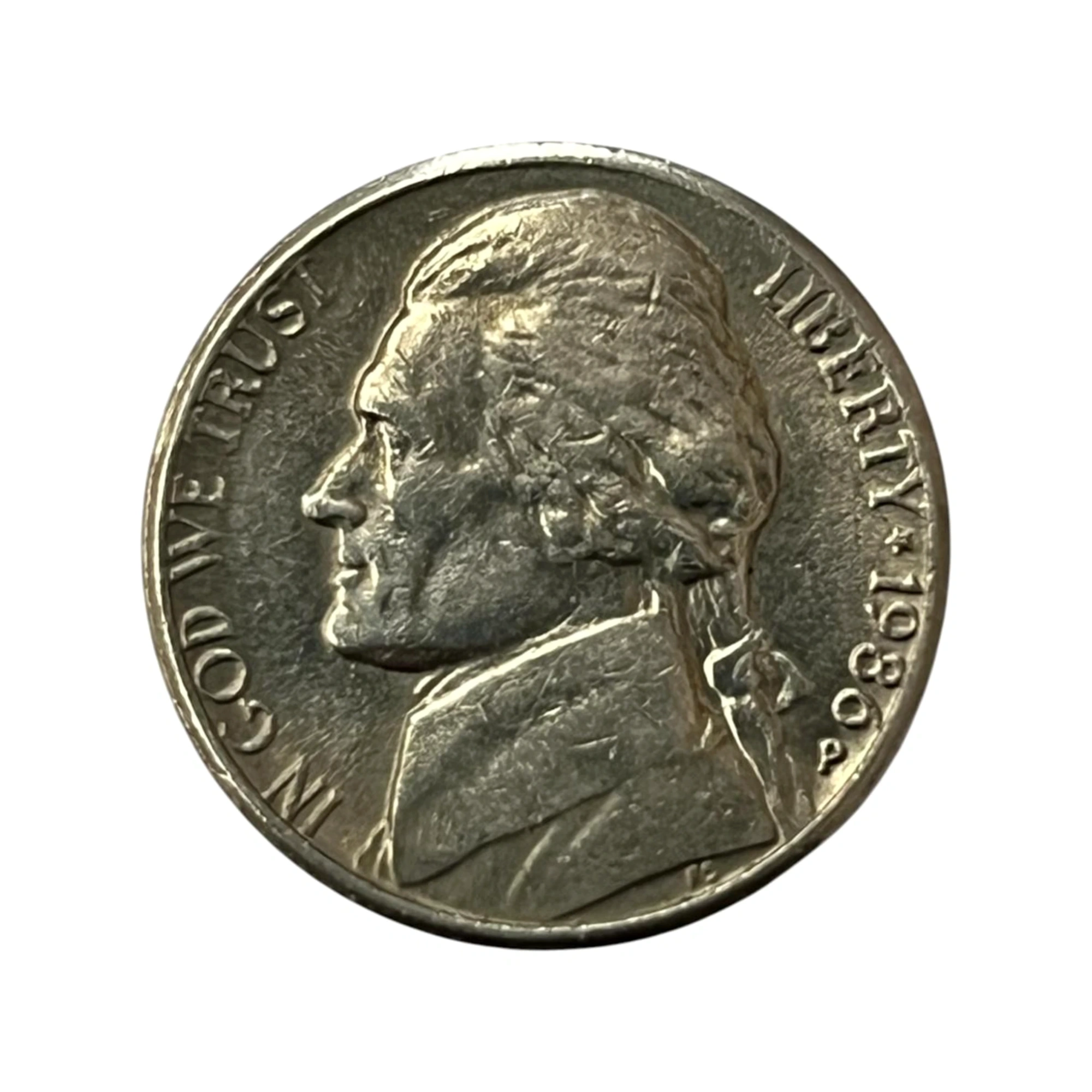 Moeda Estados Unidos 5 Cents Dólar - 1986 - Jefferson Nickel - Letra P - MBC - KM# A192