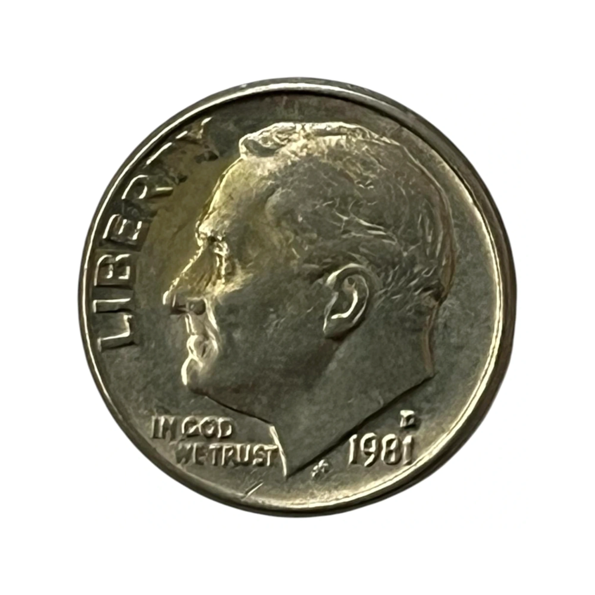 Moeda Estados Unidos 10 Cents Dólar - One Dime 1981 - Roosevelt - Letra D - MBC - KM# 195a