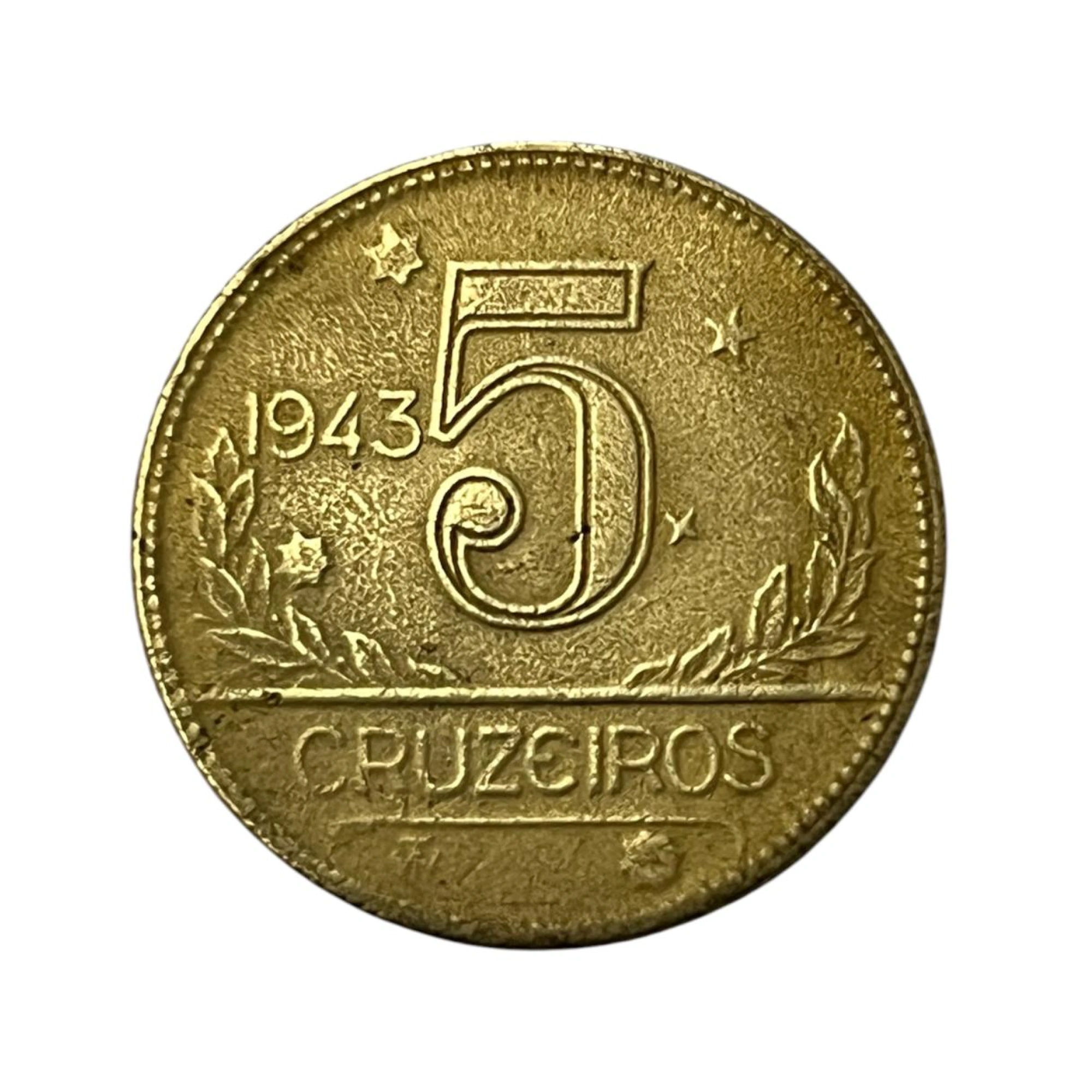 Moeda 5 Cruzeiros Brasil 1943 - Bronze Alumínio - Baixa Tiragem - MBC - V-253 - KM# 560