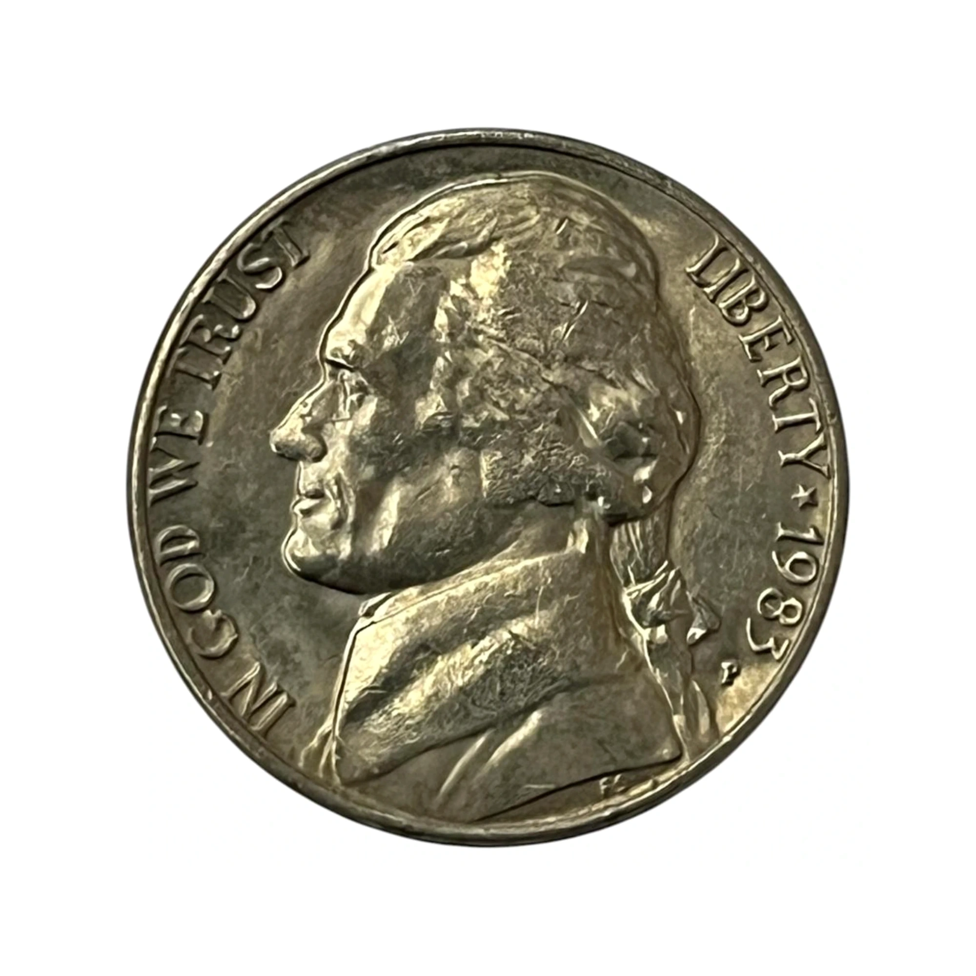 Moeda Estados Unidos 5 Cents Dólar - 1983 - Jefferson Nickel - Letra P - MBC - KM# A192