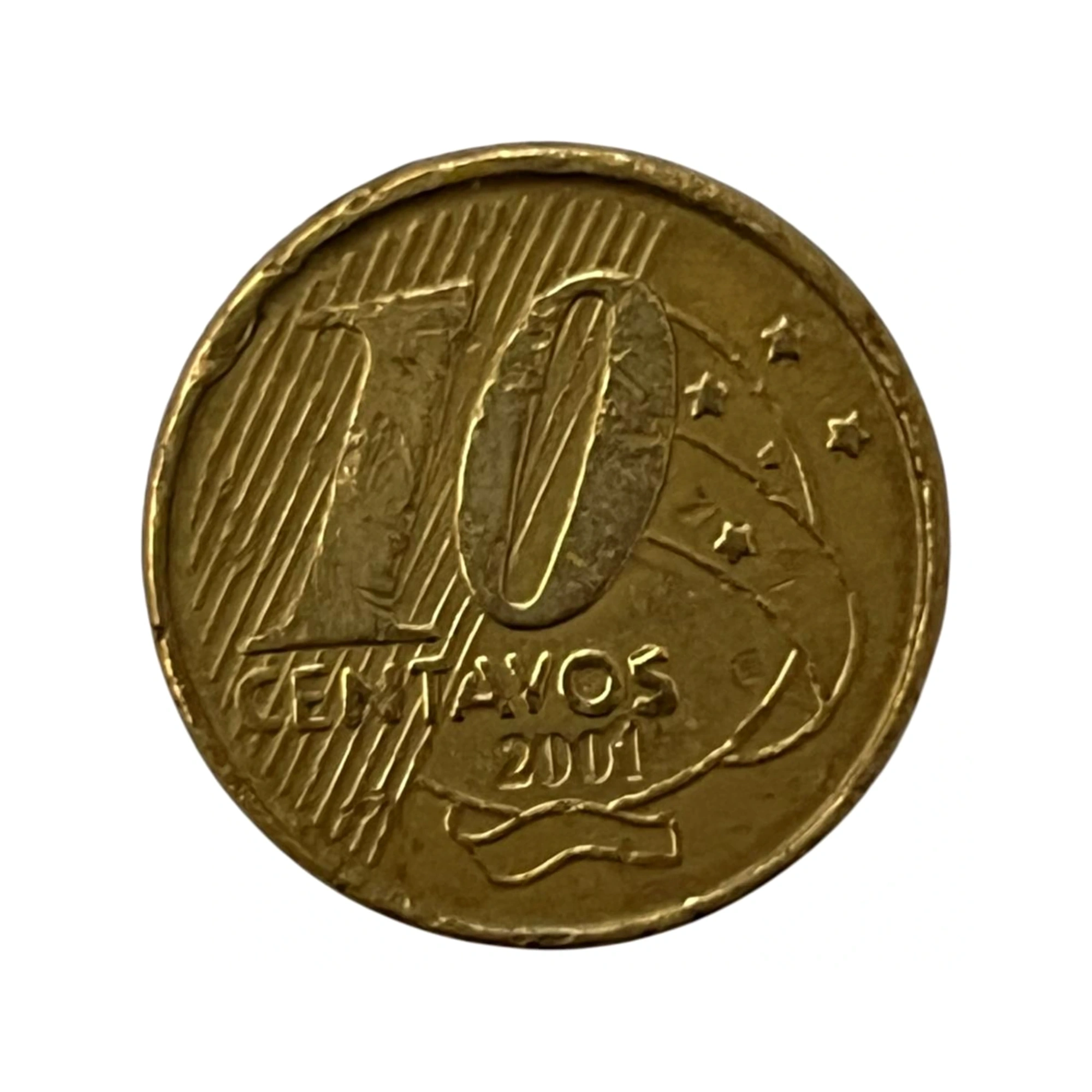 Moeda 10 Centavos Brasil 2001 - ANÔMALA / ERRO - Reverso Invertido
