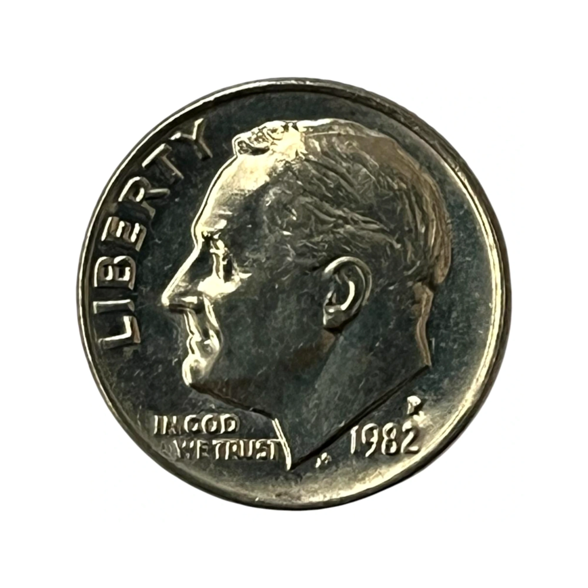 Moeda Estados Unidos 10 Cents Dólar - One Dime 1982 - Roosevelt - Letra P - MBC - KM# 195a