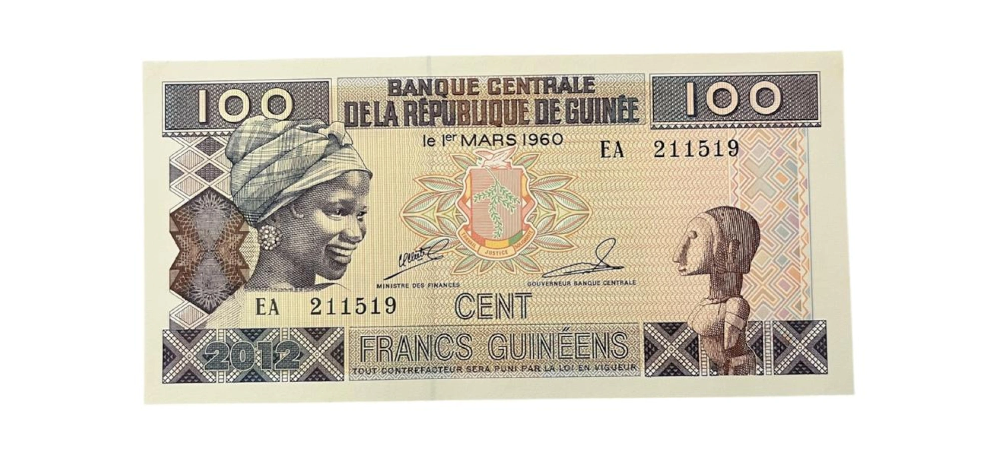 Cédula 100 Francos Guiné 2012 - África Ocidental - Flor de Estampa - Pick #35b