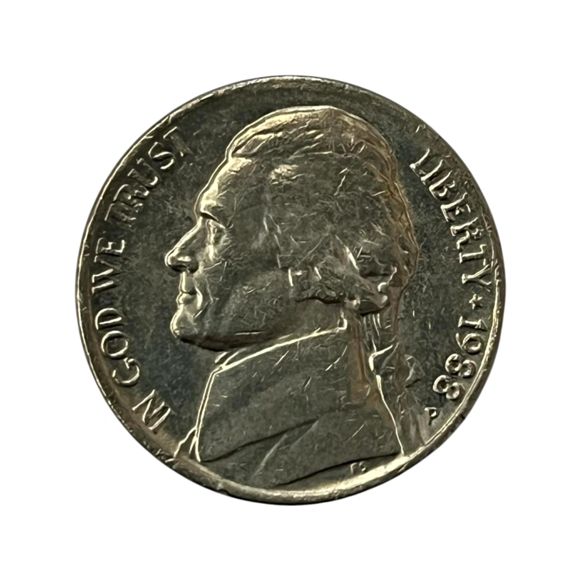 Moeda Estados Unidos 5 Cents Dólar - 1988 - Jefferson Nickel - Letra P - MBC - KM# A192